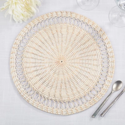 Saro Lifestyle Rattan Loopy Spiral Placemat (Set Of 4), Beige, 15"x15" 3 Saro Lifestyle Rattan Loopy Spiral Placemat (Set Of 4), Beige, 15"x15" - Image 3