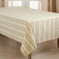 120" X 65" Cotton Striped Tablecloth Beige - Saro Lifestyle: Rectangle, Machine Wash, 120 Inch, Khaki, Plain Weave -Saro Lifestyle GUEST 3fe3154f 4852 4880 acae 72579f6797fc