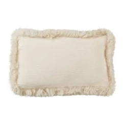 12"x20" Oversize Luxurious Linen Poly Filled With Plush Lamb Fur Border Lumbar Throw Pillow - Saro Lifestyle -Saro Lifestyle GUEST 42d73d59 4e62 465d aca5 ef1020ffdc20