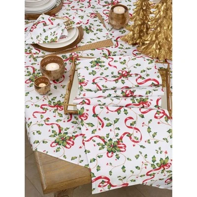Saro Lifestyle 60"x140" Holly And Ribbon Tablecloth 2 Saro Lifestyle 60"x140" Holly And Ribbon Tablecloth - Image 2