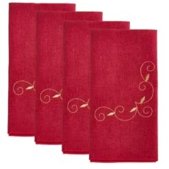 Saro Lifestyle Decorative Embroidered Holiday Napkin, 20" Square, Burgundy (Set Of 4)