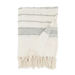 50"x60" Boho Charm Woven Striped With Fringe Throw Blanket Ivory - Saro Lifestyle