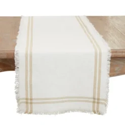 Saro Lifestyle Trendy Fringed Stripe Table Runner, Beige, 13"x72" 5 Saro Lifestyle Trendy Fringed Stripe Table Runner, Beige, 13"x72" -Saro Lifestyle GUEST 49ac7b02 c47d 46fb 80ca 0d93fb7008bc