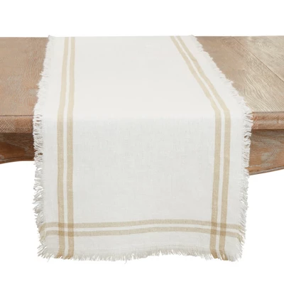 Saro Lifestyle Trendy Fringed Stripe Table Runner, Beige, 13"x72" 3 Saro Lifestyle Trendy Fringed Stripe Table Runner, Beige, 13"x72" - Image 3