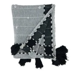 Saro Lifestyle Banded Border Tassel Throw, 50x60 Inches, Black