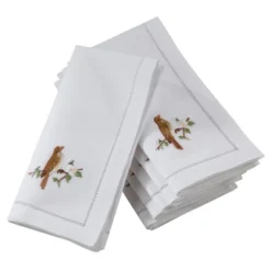Saro Lifestyle Handmade Bird Embroidery Napkin With Hemstitched Border (Set Of 6), 20"x20", White -Saro Lifestyle GUEST 4ea6111e 3e49 47f4 897b f50c9a0ae5ed