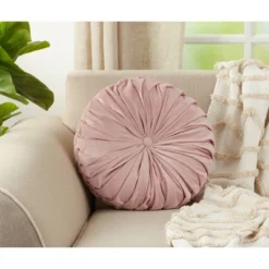 14" Velvet Pintucked Poly Filled Round Throw Pillow Blush - Saro Lifestyle -Saro Lifestyle GUEST 4f037ff2 e777 4564 a8cf 87695b9a1380