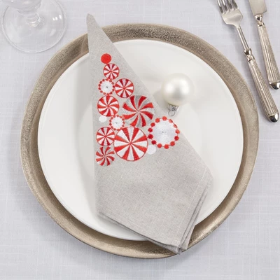 Saro Lifestyle Holiday Table Napkins With Peppermint Christmas Tree Design (Set Of 4) 3 Saro Lifestyle Holiday Table Napkins With Peppermint Christmas Tree Design (Set Of 4) - Image 3
