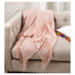 Pink Fringe Hem Throw Blankets (50"x60") - Saro Lifestyle