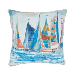 Saro Lifestyle Charming Outdoor Sail Boats Poly Filled Pillow, 20"x20", Multicolored -Saro Lifestyle GUEST 50fc2cc4 ffca 4f4a 8a19 4d026db9d11f