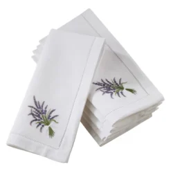 Saro Lifestyle Handmade Lavender Embroidery Napkin With Hemstitched Border (Set Of 6), 20"x20", White -Saro Lifestyle GUEST 50fd4509 f970 4028 8662 0c8468f8f5bf