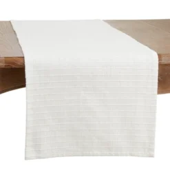 Saro Lifestyle Table Runner With Shimmer Stripe Design, Off-White, 16" X 72" -Saro Lifestyle GUEST 520a4c48 bad9 4604 a3dc eb22f0ab9bfe