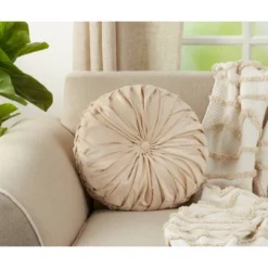 14" Round Velvet Pintucked Poly Filled Throw Pillow Natural - Saro Lifestyle -Saro Lifestyle GUEST 520b1c2a 868a 43cd 90d5 83668d1c8d2b