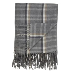 Plaid Tassle Throw Blanket Gray - Saro Lifestyle