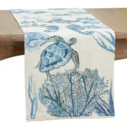 Saro Lifestyle Table Runner With Sea Life Design, Blue, 16" X 72" -Saro Lifestyle GUEST 538d758d 0e04 4d33 bfa8 1d10b8d649da