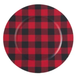 Set Of 4 Buffalo Plaid Design Table Chargers Red/Black - Saro Lifestyle -Saro Lifestyle GUEST 54099777 b049 4743 8bb3 0f047e39b90d