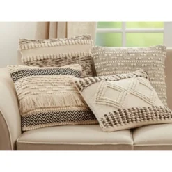 18"x18" Diamond Design Woven Square Pillow Cover Ivory - Saro Lifestyle -Saro Lifestyle GUEST 55cc31fd 832f 4a49 9b59 5d1f061f5660