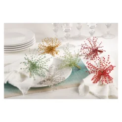 Red Beaded Burst Design Napkin Ring Set Of 4 -Saro Lifestyle: Festive Table Decor, Metal Crafted -Saro Lifestyle GUEST 58555dc6 5106 4374 b88a 76a4cc5cf602
