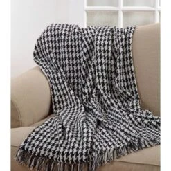 50"x60" Houndstooth Throw Blanket Black - Saro Lifestyle: Cotton Weave, Modern Decor, Machine Washable -Saro Lifestyle GUEST 58e70c24 9583 4084 b631 bfba3d807f22