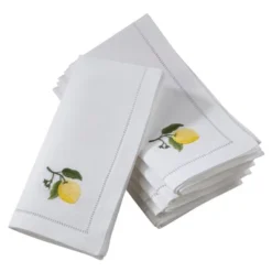 Saro Lifestyle Handmade Lemon Embroidery Napkin With Hemstitched Border (Set Of 6), 20"x20", White -Saro Lifestyle GUEST 5a94cc08 bb49 4a14 98b7 80121cf9aceb