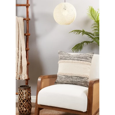 Saro Lifestyle Throw Pillow Cover With Stripe Chindi Design, 20", Black 2 Saro Lifestyle Throw Pillow Cover With Stripe Chindi Design, 20", Black - Image 2