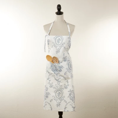 Saro Lifestyle Charming Toile Floral Apron, 28"x35", Blue 3 Saro Lifestyle Charming Toile Floral Apron, 28"x35", Blue - Image 3