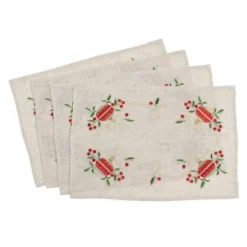 Saro Lifestyle Embroidered Ornament Design Holiday Linen Blend Placemat (Set Of 4), 14"x20", Beige -Saro Lifestyle GUEST 608b0ca3 e9d6 4b09 9f40 21ce404930e2