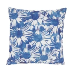 Saro Lifestyle Fresh Floral Outdoor Poly Filled Throw Pillow, 18"x18", Blue -Saro Lifestyle GUEST 6193af45 3def 4e27 85b4 0371941add1e