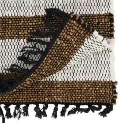 Saro Lifestyle Organic Elegance Striped Chindi Table Runner, 16"x72", Beige