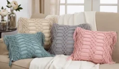 Saro Lifestyle Down Filled Cotton Decorative Pillow With Macramé Design, 18", Pink -Saro Lifestyle GUEST 646ffebc d505 4ef5 8b78 33c550dafd33