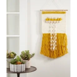 Saro Lifestyle Textured Woven Wall Hanging, 14"x28" Oblong, Yellow -Saro Lifestyle GUEST 6553dea4 9903 4a29 8f7f 600df6edd1bc