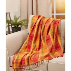 50"x60" Harvest Plaid Cotton Throw Blanket Orange - Saro Lifestyle: Soft, Woven, Farmhouse Style -Saro Lifestyle GUEST 662fb902 8520 4e16 81f6 4ad2c8159c65