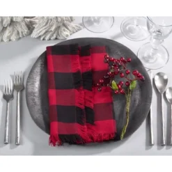 Saro Lifestyle Buffalo Plaid And Fringe Cotton Table Napkins (Set Of 4) -Saro Lifestyle GUEST 675ee213 bc69 44ab 874c 19a728799fd7