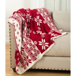 50"x60" Knitted Christmas Design Throw Blanket Red - Saro Lifestyle