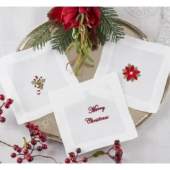 Saro Lifestyle Candy Cane Embroidered Cocktail Napkins (Set Of 12) -Saro Lifestyle GUEST 696e1947 f2be 4d2f ad9f c681189b68da