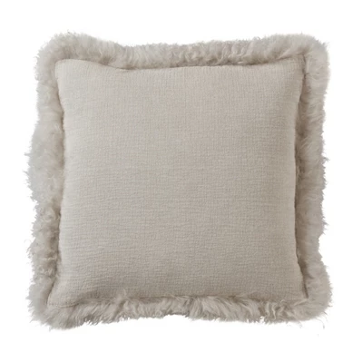 Saro Lifestyle Luxurious Linen Poly Filled Throw Pillow With Plush Lamb Fur Border 3 Saro Lifestyle Luxurious Linen Poly Filled Throw Pillow With Plush Lamb Fur Border - Image 3