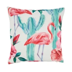 Saro Lifestyle Vibrant Flamingo And Cactus Outdoor Pillow With Poly Fill, 18"x18", Multicolored -Saro Lifestyle GUEST 6d49e43c 3bf7 4bf2 8968 3d65a053f1fc