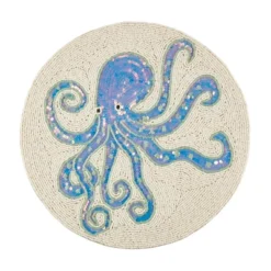 Saro Lifestyle Tentacle Treasure Beaded Placemat (Set Of 4), 15"x15", Blue -Saro Lifestyle GUEST 6d63770e 1c05 4e7d 94a4 daf38baf227e