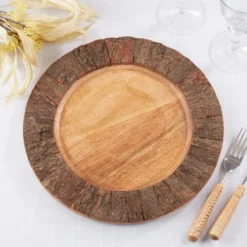 Saro Lifestyle Rustic Bark Rimmed Charger Plate (Set Of 4), 13"x13", Beige -Saro Lifestyle GUEST 6e46b0bc da62 4ce8 b424 2a245fca4ec5