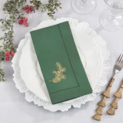 Saro Lifestyle Handmade Pine Needle Embroidery Napkin With Hemstitched Border (Set Of 6), 20"x20", Jasper Green -Saro Lifestyle GUEST 6e55575d 5788 43a3 aab8 dc714c4d5919