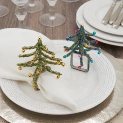 Saro Lifestyle Beaded Christmas Tree Napkin Ring (Set Of 4) -Saro Lifestyle GUEST 7056507f 7f46 4b84 84fa 73e6c3a837ca