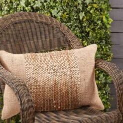 Saro Lifestyle Earthy Jute Banded Outdoor Poly Filled Throw Pillow, 16"x24", Beige -Saro Lifestyle GUEST 7103d5ef 4f82 4f0f 8a1d 980adfac3f31