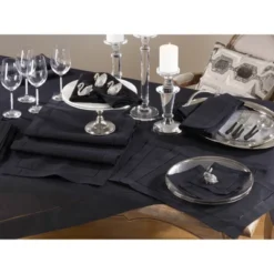 70"x180" Tablecloth With Hemstitch Border Design Black - Saro Lifestyle: 180" Rectangular Tablecloth, Solid Pattern -Saro Lifestyle GUEST 71d9d08a a2f5 464b 8118 03af74d9898b