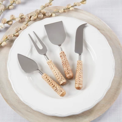 Saro Lifestyle Rustic Charm Wicker Cheese Cutlery (Set Of 4), Beige 1 Saro Lifestyle Rustic Charm Wicker Cheese Cutlery (Set Of 4), Beige