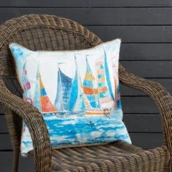 Saro Lifestyle Charming Outdoor Sail Boats Poly Filled Pillow, 20"x20", Multicolored -Saro Lifestyle GUEST 74f62d95 c5fd 4709 b3c4 53cf5994bc88
