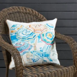 Saro Lifestyle Vibrant Outdoor Beach Umbrellas Poly Filled Pillow, 20"x20", Multicolored -Saro Lifestyle GUEST 75c33e56 2f78 45e7 8d93 8c0ef09e5b6a