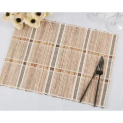 Saro Lifestyle Table Mats With Stripe Water Hyacinth Design (Set Of 4), Beige -Saro Lifestyle GUEST 76d83f66 17bd 47ea ba3a 8fe8ca889539