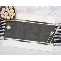 Saro Lifestyle Tassel Trimmed Stripe Placemat (Set Of 4) -Saro Lifestyle GUEST 7ca54d6b 7351 4ab4 bf9c 8f571d7a8595