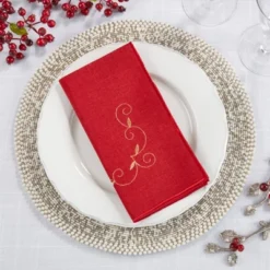 Saro Lifestyle Decorative Embroidered Holiday Napkin, 20" Square, Burgundy (Set Of 4) -Saro Lifestyle GUEST 7d007382 fa44 4abe a727 bb4bf300aa14