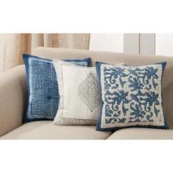 Saro Lifestyle Cotton Throw Pillow Cover With Block Print Taj Kantha Stitch Design -Saro Lifestyle GUEST 8170e142 3f03 4394 8a9e bf781c78b21a